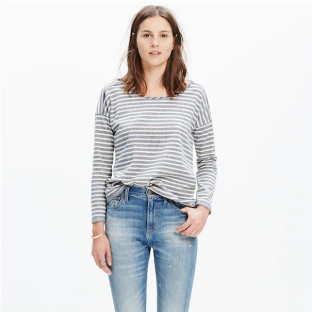 Madewell Blue and White Striped Long Sleeve Tee